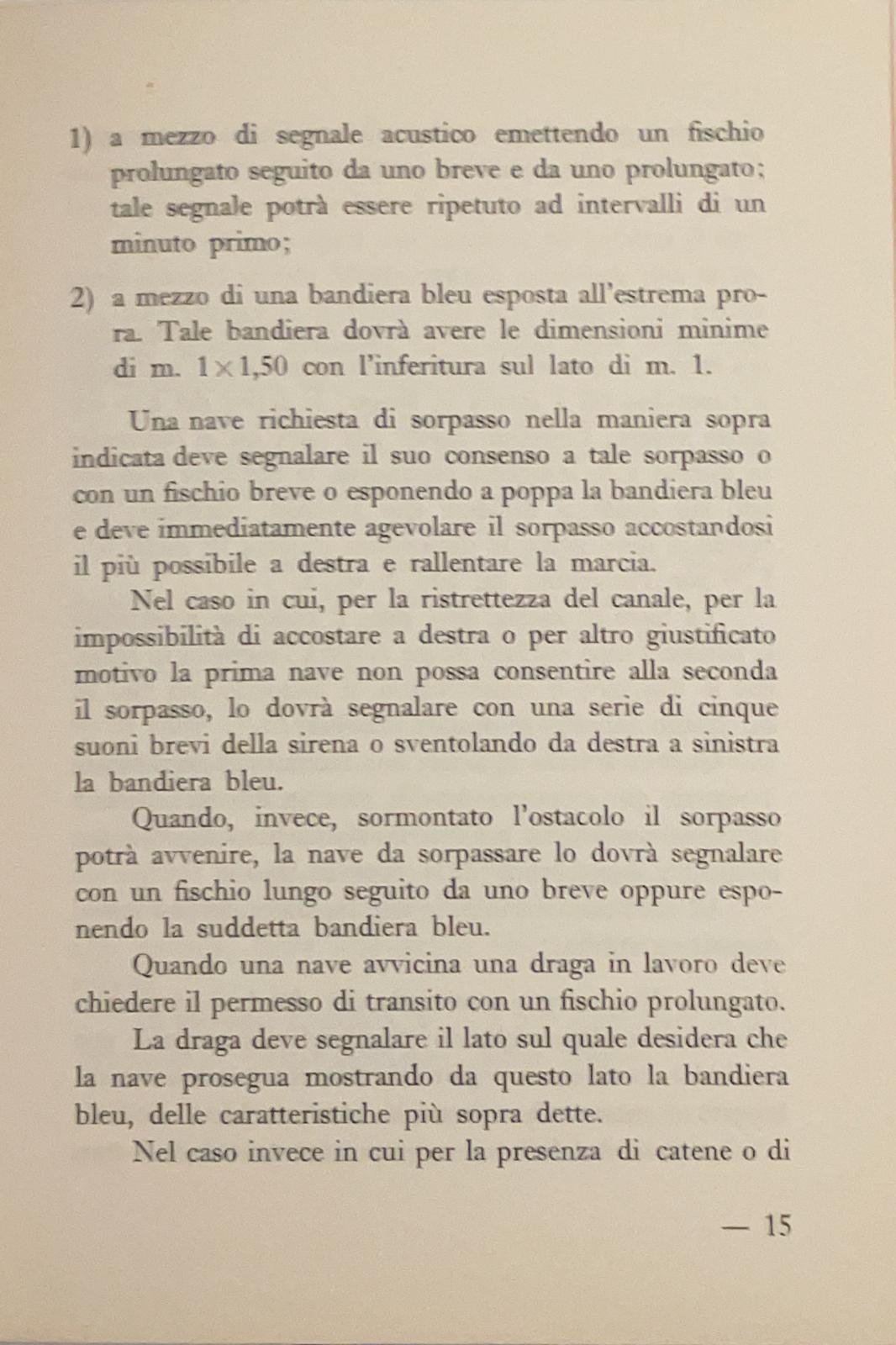 Riferimento art. 15 del regolamento per la navigazione interna