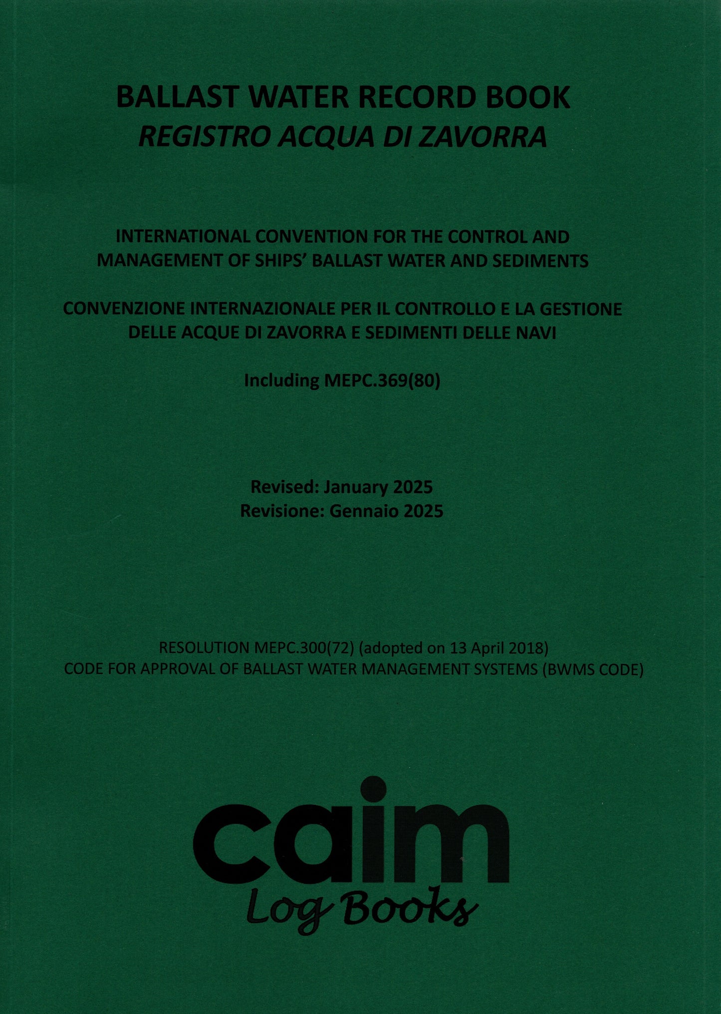 Registro acqua zavorra - ballast water record - bilingue ita / uk